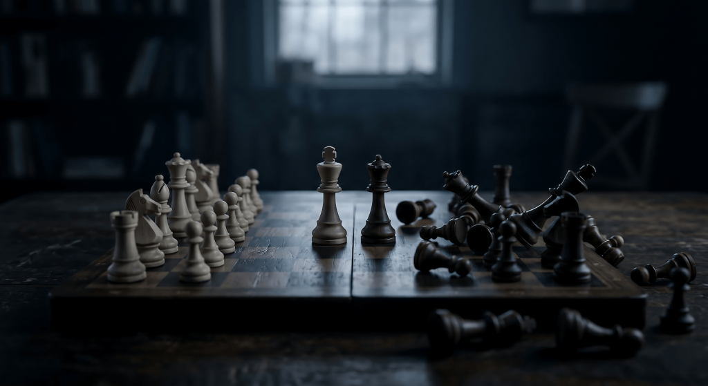 Chessboard showing strategic dominance, illustrating Machiavelli's principle that it is better to be feared than loved