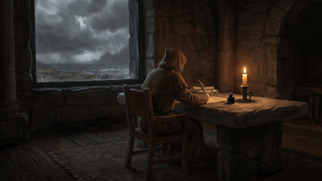 Figure writing by candlelight representing Marcus Aurelius and the Stoic principle that you have power over your mind not outside events